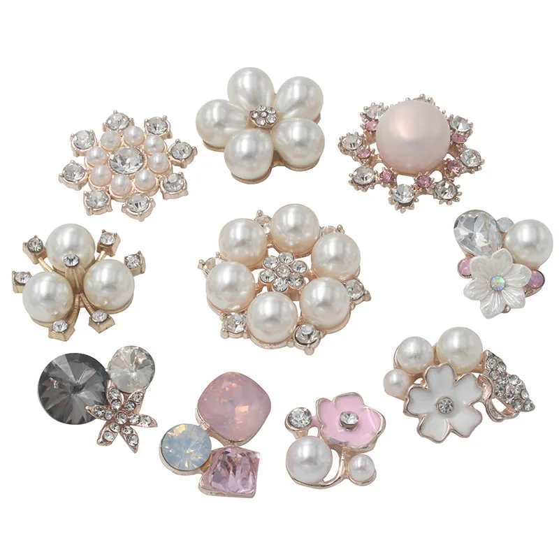 10 Pieces Rhinestone Buttons Embellishments Buttons Flatback Pearl