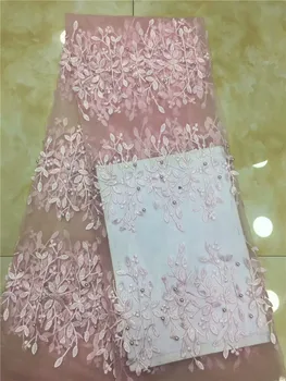 

2019 white pink Flower Gold Lace Materials For Wedding, African Nigeria 3d Lace Women Dresses Fabric