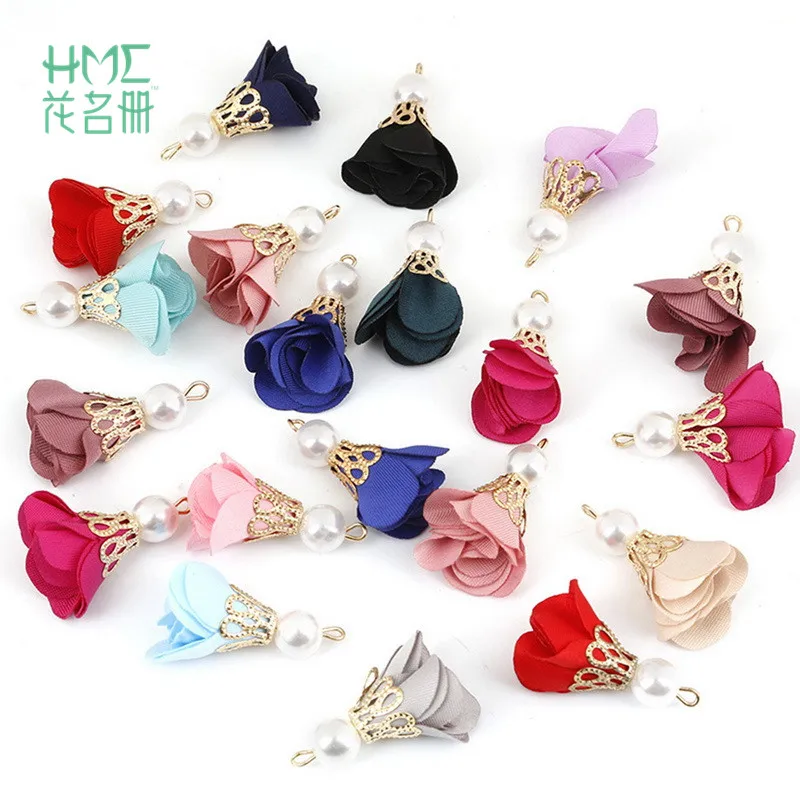 

2018 New Fashion 30mm Fabric Tassels Imitation Pearl Flower Tassel Charms Pendant for DIY Earring Necklace Jewelry Making