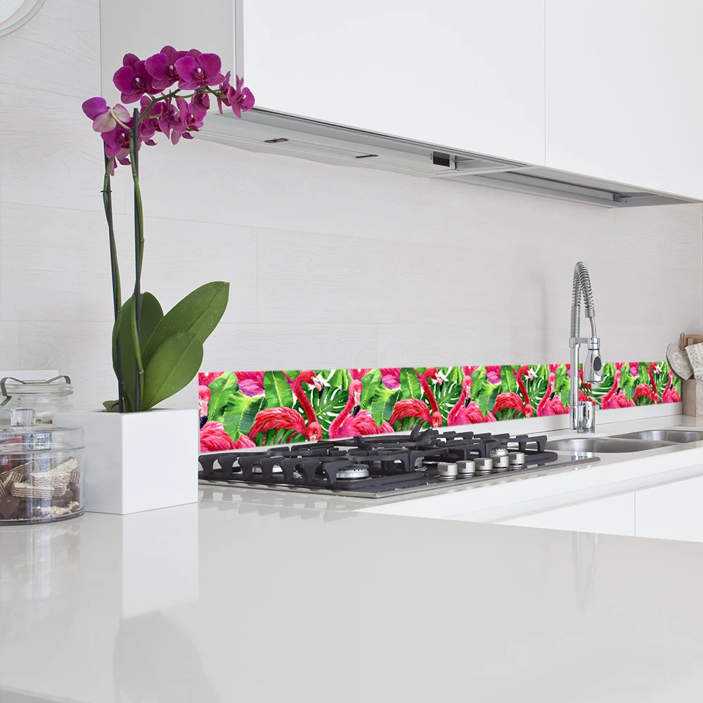 10*200 см/3,94*78,74 дюймов Фламинго тропический дизайн Водонепроницаемый линии талии стены наклейка-бордюр для Украшения для кухни BS001