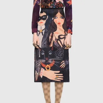

Trendy Women Abstract Paint Pencil Skirt Pattern Sleek Skirts High Waist Oil Potrait OL Lady Midi Vintage Skirts Baroque
