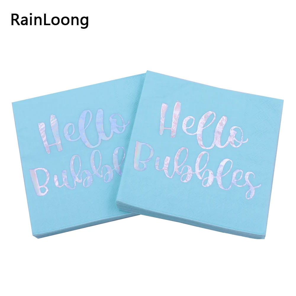 

[RainLoong] 3-Plys Foil Silver Beverage Paper Napkins Hello Bubbles For Party Decoration Tissue Serviettes 25*25cm