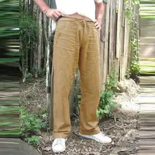 Pantalones informales de cáñamo para hombre, pantalones holgados de lino con bolsillos clásicos, pantalones holgados para playa, Yoga, gimnasio, pantalones holgados de Color liso de talla grande