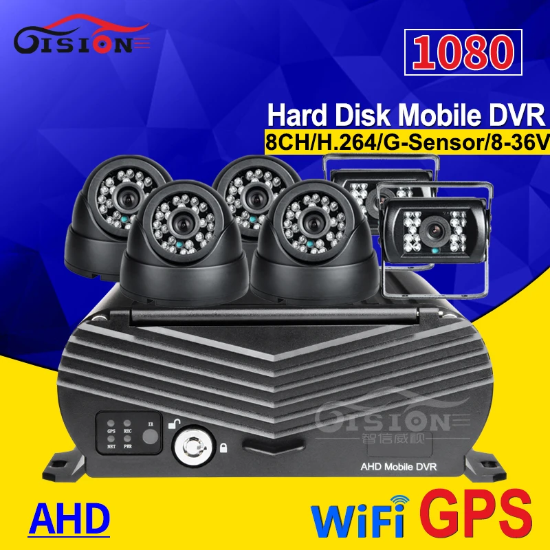  WIFI + GPS 8CH AHD HDD Disco Duro vehículo móvil Dvr con 6 piezas 2.0MP 36 MM cámara HD remoto soft