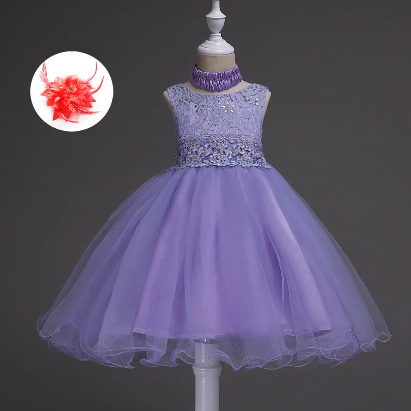 

Lavender Black Blue Flower Girl Dresses Summer Sleeveless Children Clothes Kid Rhinestone Cocktail Dress with Flower