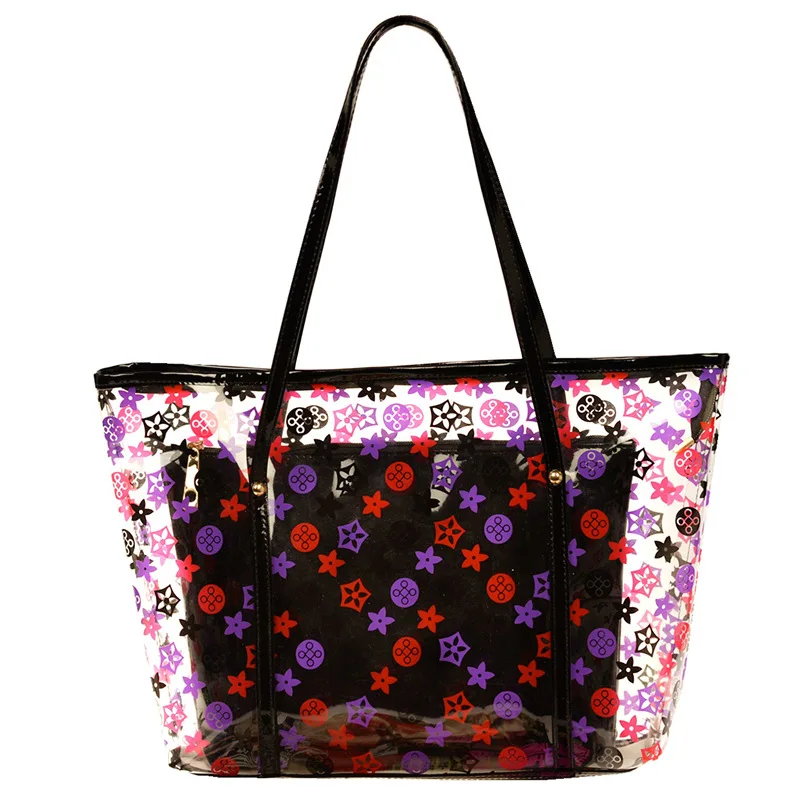 

Swimming Storage Beach Bag Tote Handbags Women Plastic PVC Transparent Stripe Printing Plastic Pouch Bath Wash Bags