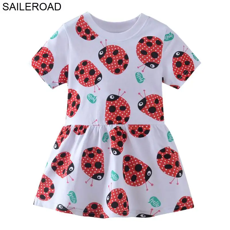 

SAILEROAD 2-7Years Baby Girl's Tops Tees Dresses 100% Cotton Cartoon Ladybird Cute Children Kids Girl's Shorts Clothes