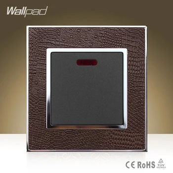 

Hot Sale Wallpad Luxury 45A Wall Switch Goats Brown Leather Air Condition Push Button 45A Wall Switch with LED Free Shipping