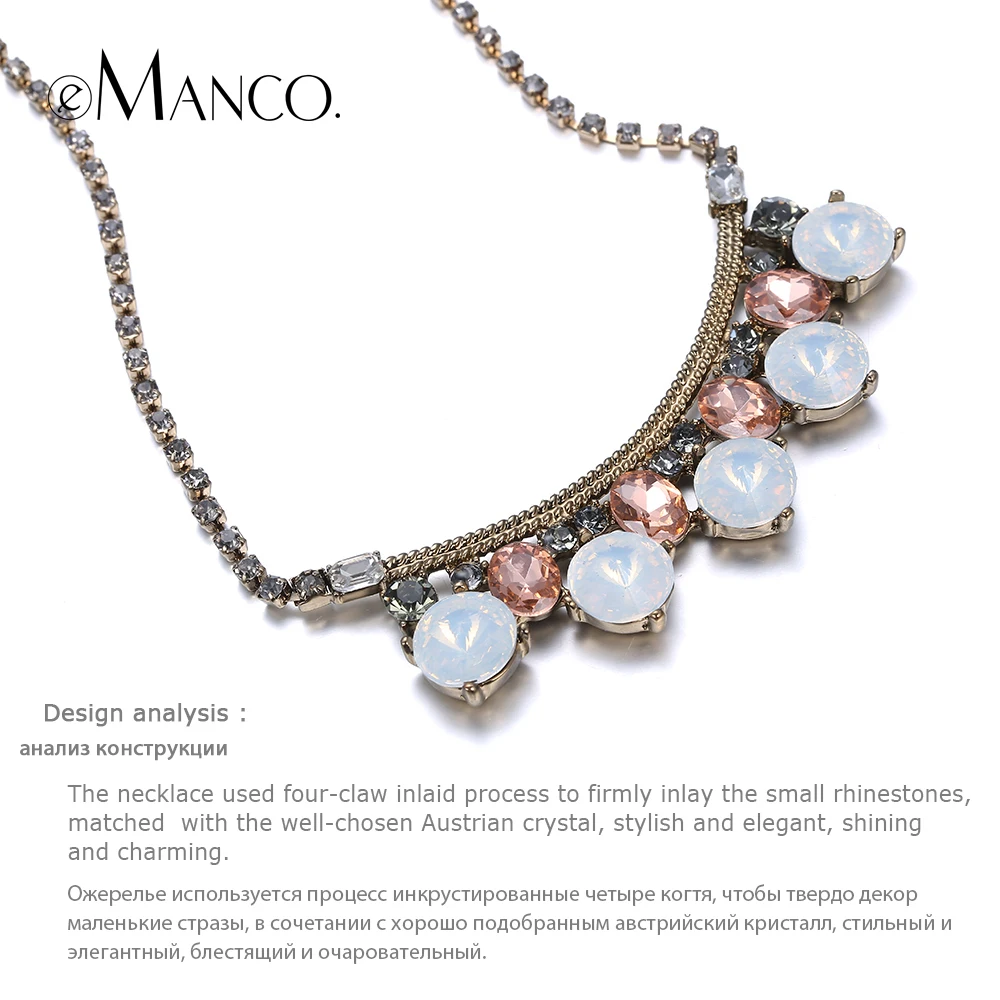 eManco Rhinestone chain necklace collar women new summer arrivals opal crystal pendant choker NL13153