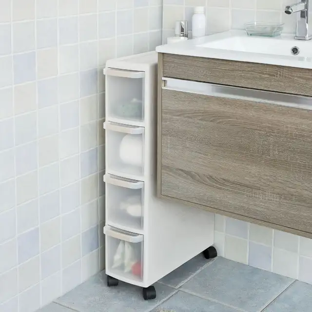 Sobuy 4 Drawers Plastic Storage Drawer Unit On Wheels Trolley