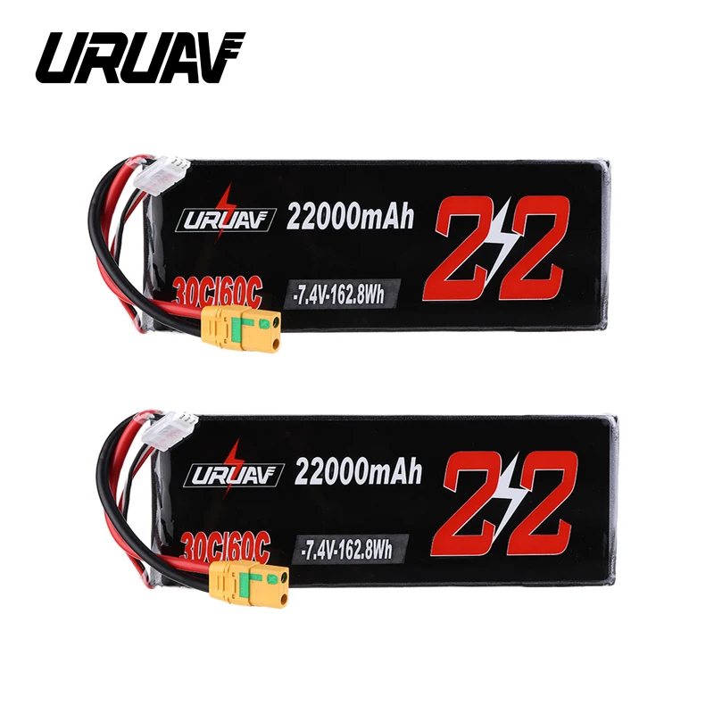 URUAV 7.4V 22000mAh 30/60C 2S XT90 Plug Lipo Battery for RC Quadcopter Agriculture Drone Spare Parts Accessories DIY