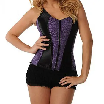 

Purple And Black Strap Zipper Gothic Corselet Corset Overbust Sexy Corsets And Bustiers Victorian Burlesque Costumes For Women