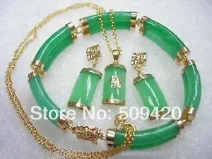

Free Shipping Wholesale>>>Green Genuine Jade Lucky Necklace Bracelet Earring