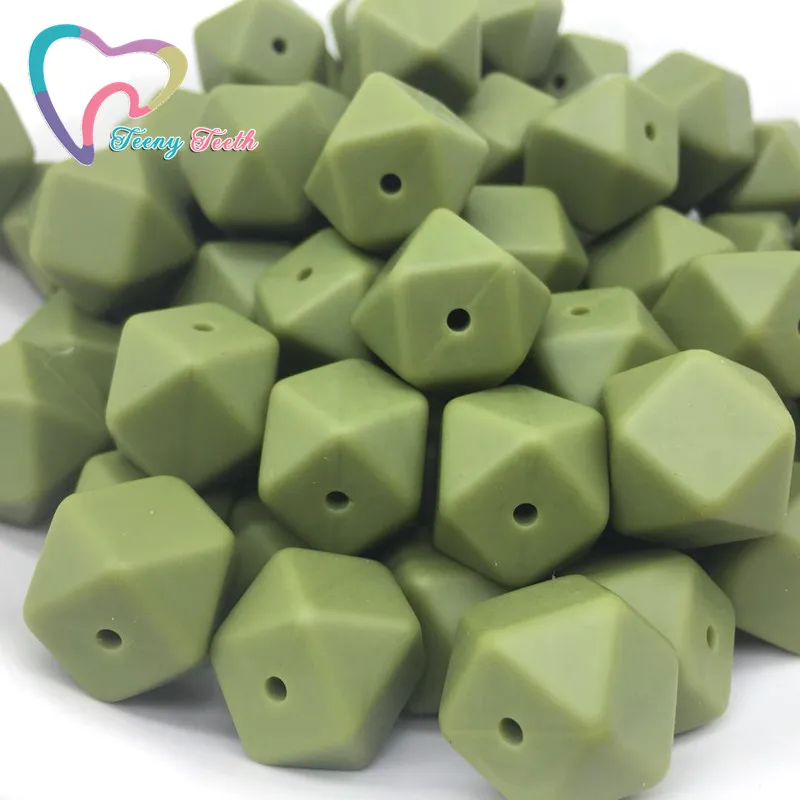 

Teeny Teeth 10PCS Army Green 17 MM Hexagon Loose Silicone Beads Baby Teething Necklace Silicone Teether Beads For Baby Safe Toys
