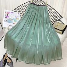 Плиссированная шифоновая юбка Для женщин летние прозрачные макси богемское Юбки Женская Мода Пляжный с завышенной талией Falda Larga Boho