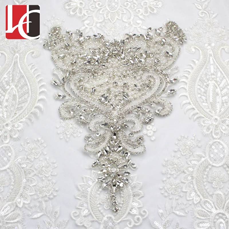 

Heavy beade beautiful design for wedding dress handmade rhinestone DIY applique for wedding dress