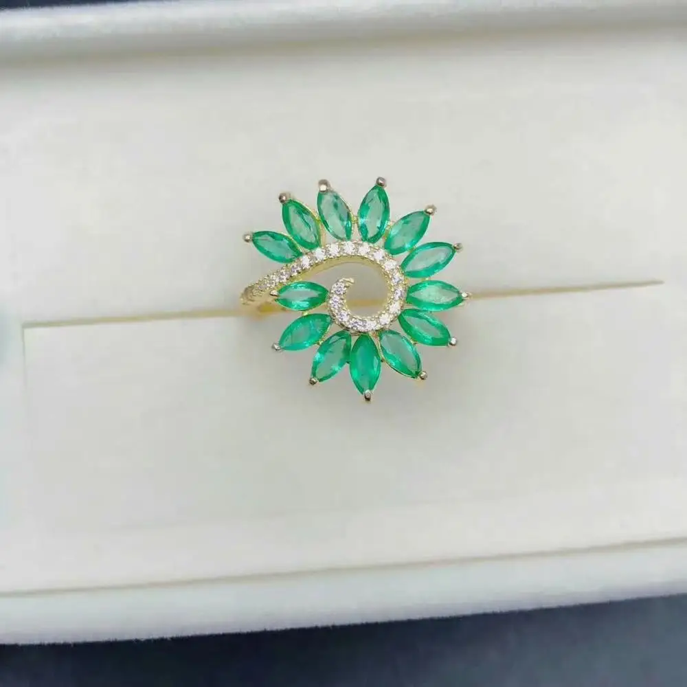 

shilovem 925 sterling silver real Natural Emerald Rings fine Jewelry women trendy wedding open wholesale yhj2.505888agml