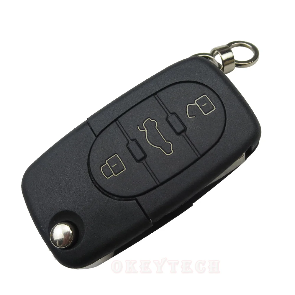 OkeyTech Замена для Audi ключ 3 кнопки дистанционного флип Автомобильный ключ чехол оболочка лезвие для Audi A3 A4 A6 A8 TT Quattro CR2032 брелок пустой