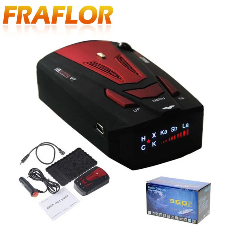 

By DHL Fedex EMS 20 PCS 100% New Model Car Radar Detectors V7 for Car Speed Testing with 360 Degrees Signals + Russian & English
