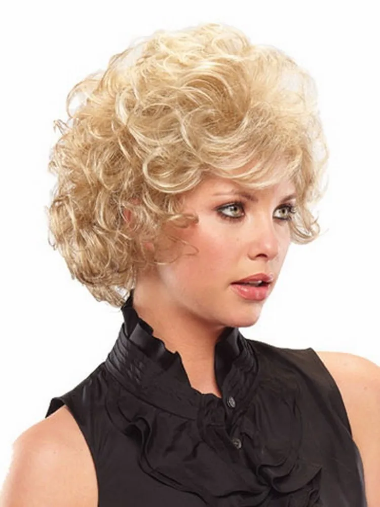High quality short blonde wig with bangs, afro kinky curly wig for