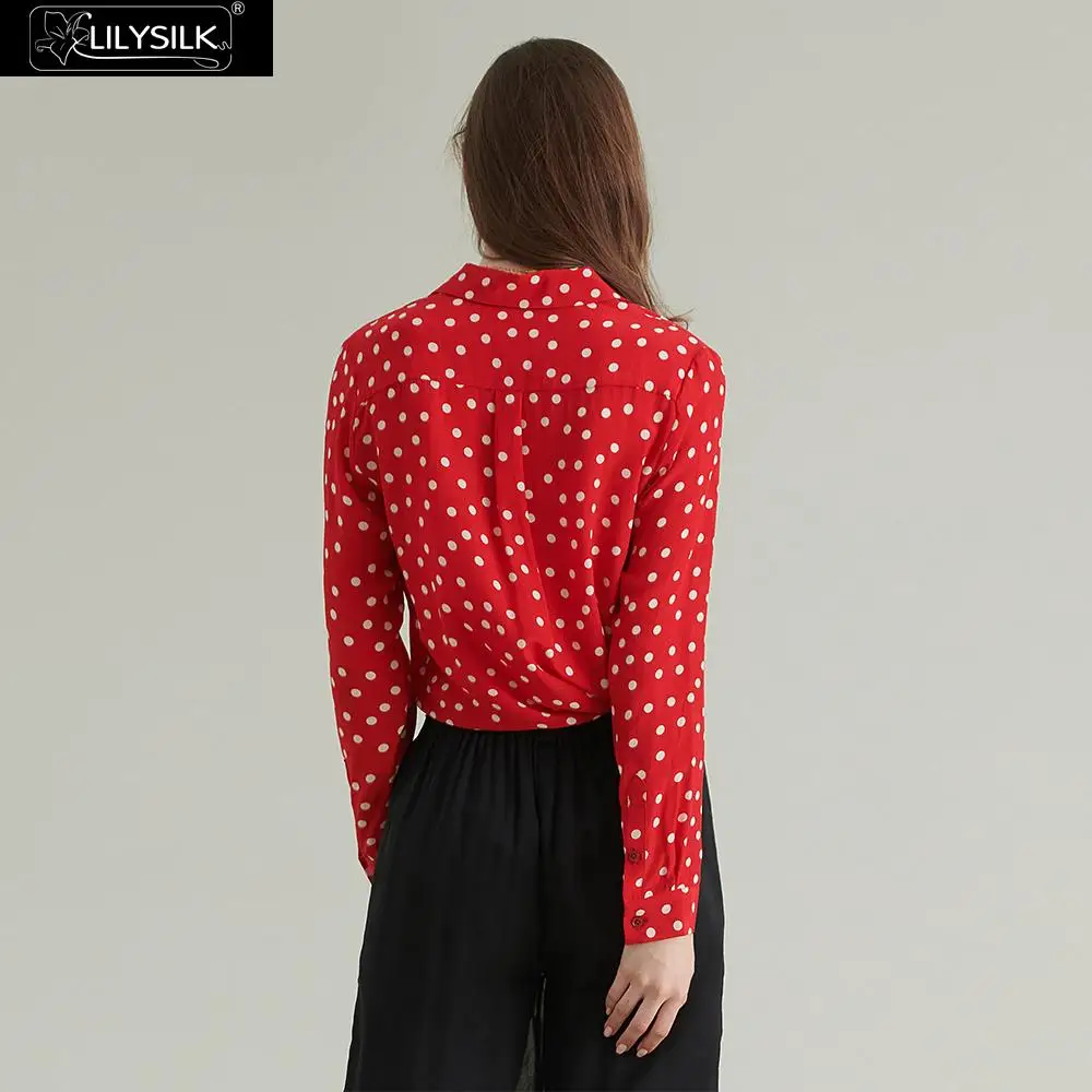 Женская шелковая блузка LilySilk винтажная в горошек новинка бесплатная