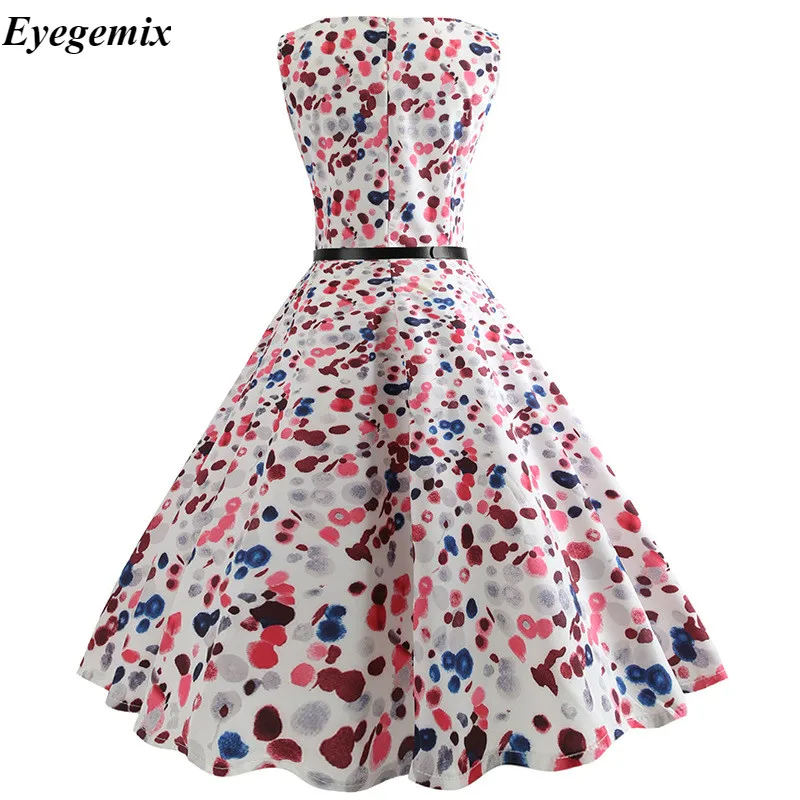 Женское летнее платье с цветочным принтом Хепберн 1950s 60s ретро Свинг винтажное платье А-силуэта для вечеринок с поясом Jurken размера плюс