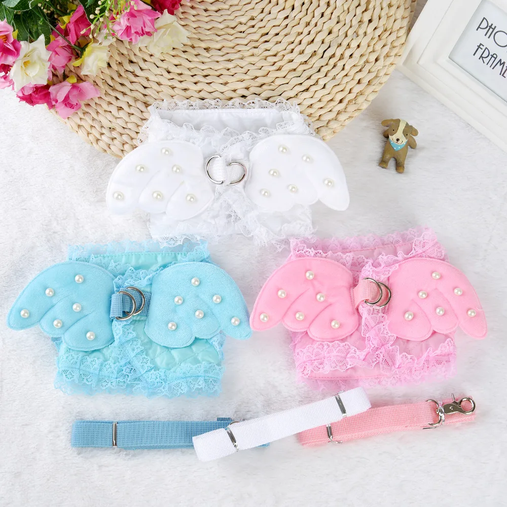 Angle Princess Small Dog Harness Pearl Luxury Lace Wedding Girl Boy