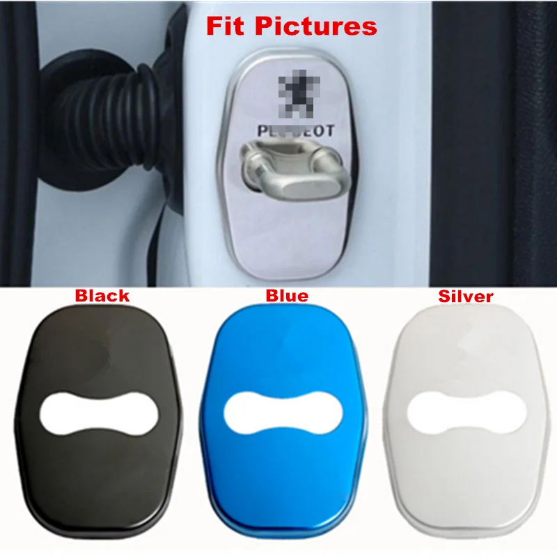 

Set of 4Pcs Car DoorLock Catchs Anti Rust Door Lock Protective Cover For Most of Peugeot 2008 3008 207 301 308 408 508 W/Logo