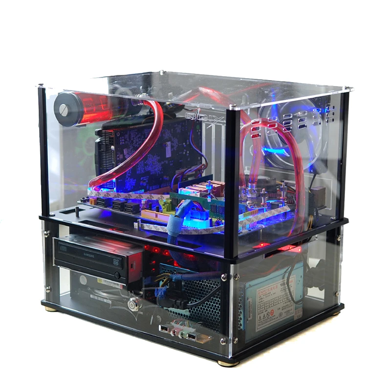 DIY Acrylic transparent chassis Open Frame Horizontal MATX PC case Water Cooling host Box computer Parts gabinete computador|Computer Cases & Towers| -