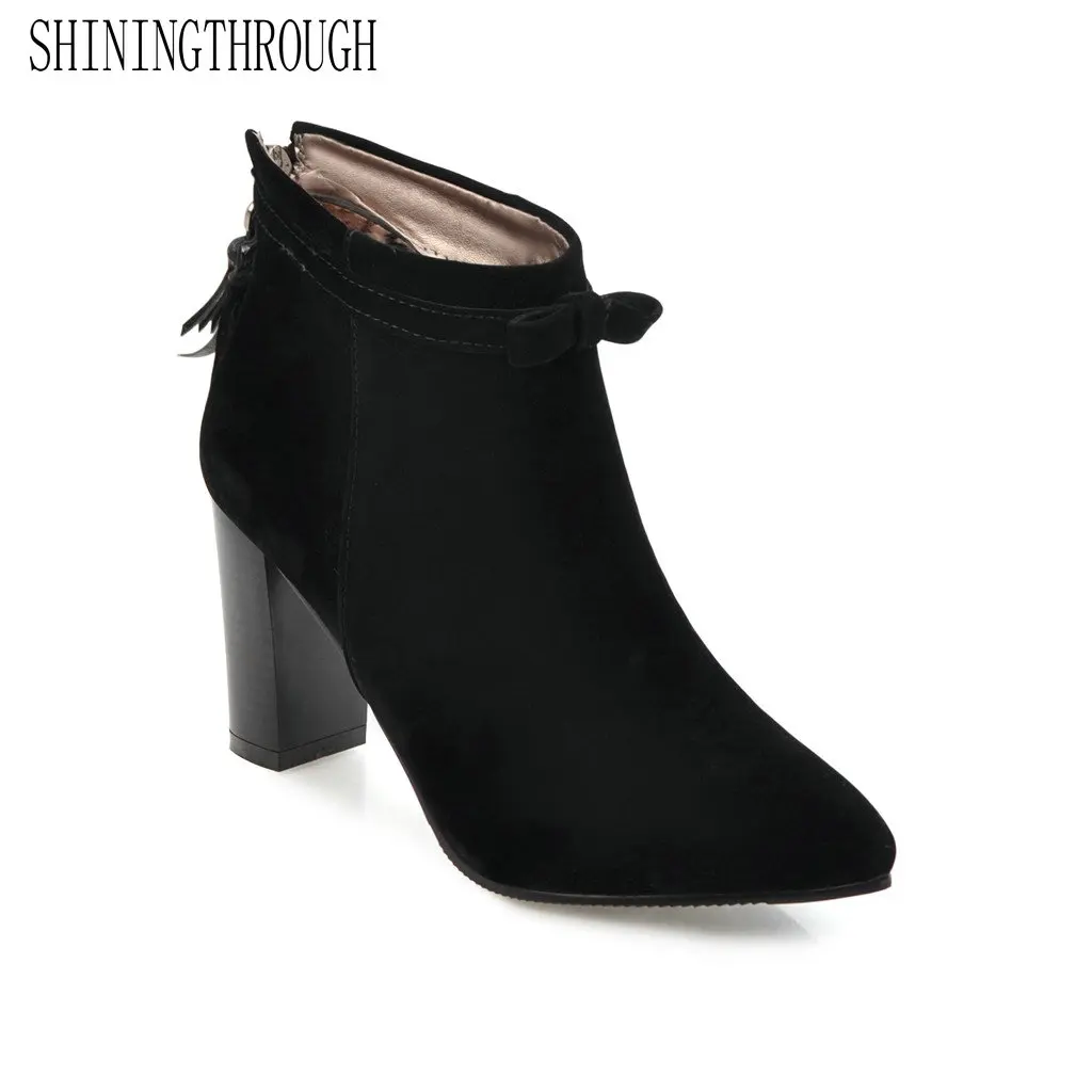 

SHININGTHROUGH 2018 new arrive women boots fashion ladies boots solid color autumn winter boots simple ankle boots
