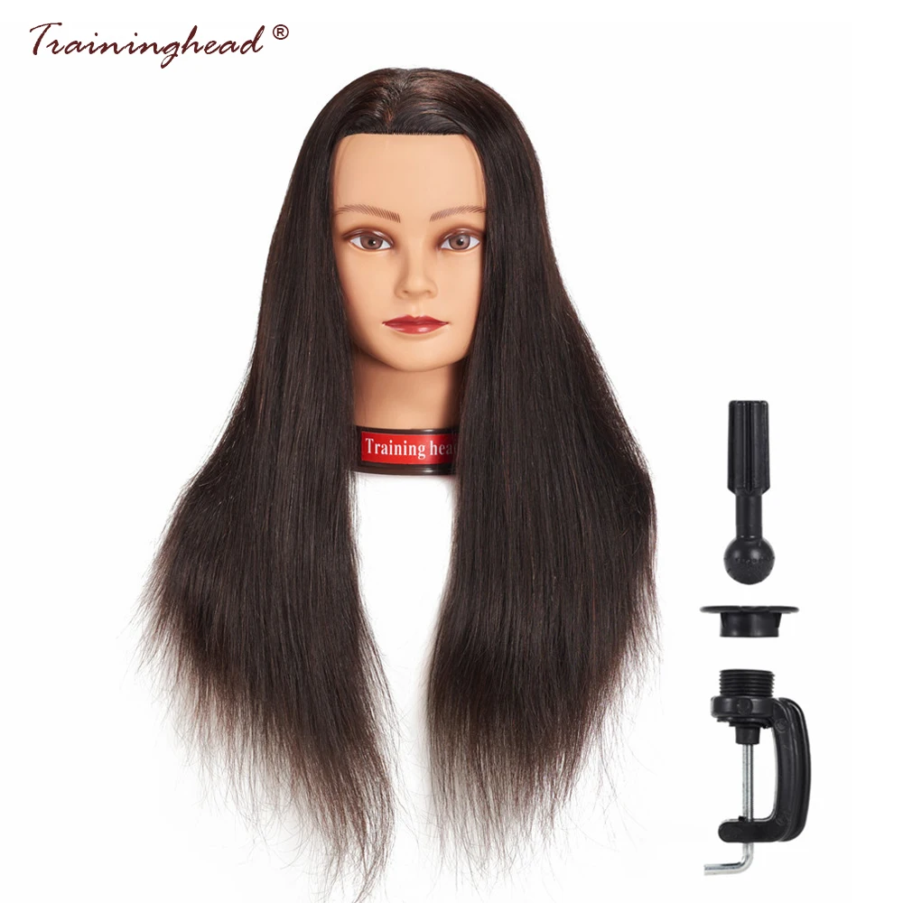 Traininghead 24-26 "человеческих волос макияж голова манекена для парики модель косметологии практика черные волосы Обучение Кукла начальник