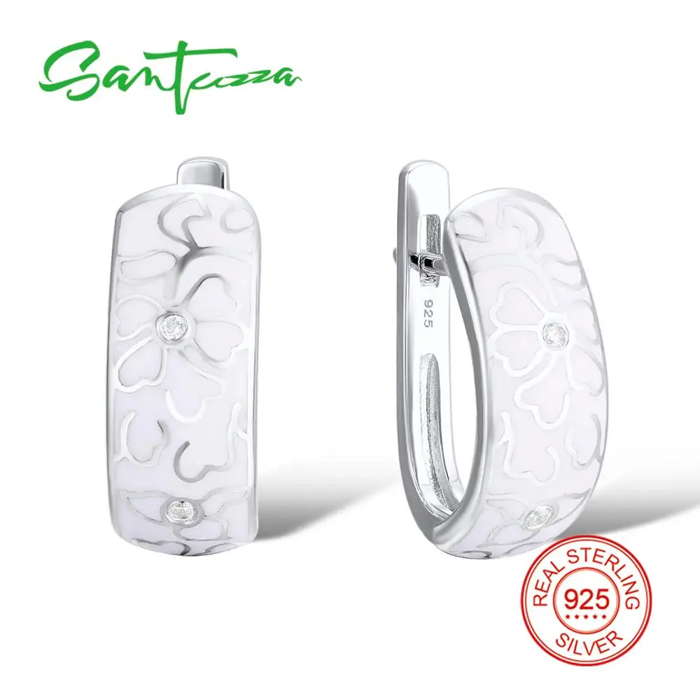 

Silver Stud Earrings for Women Flower Enamel White Cubic Zirconia Stones 925 Sterling Silver Women Fashion Jewelry HANDMADE
