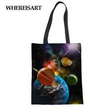 WHEREISART холщовые женские сумки с короткими ручками женская сумка на плечо 3D Звездное небо с принтом женская хозяйственная сумка для подростков девочек Mochila