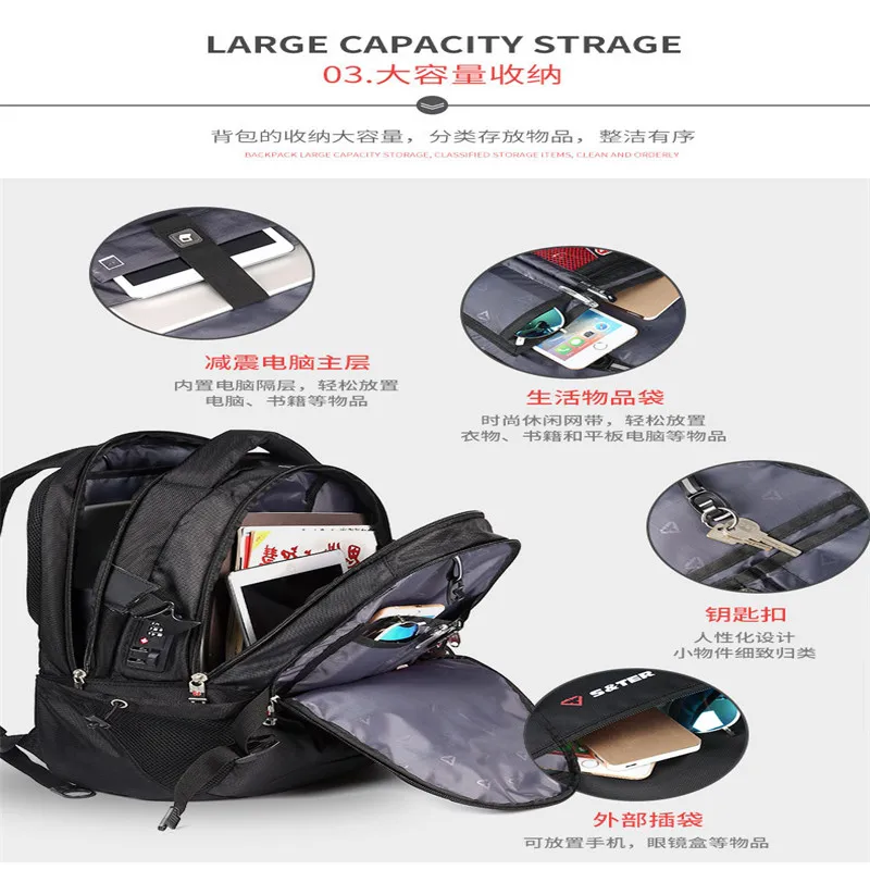 

Swiss Men's Backpack 15.6 inch Computer anti-theft School Travel Bags Unisex Large Capacity bagpack waterproof Business mochila