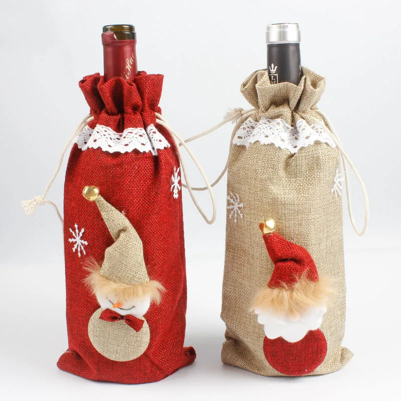 Christmas Red Wine Bottle Cover Bags DIY Decoration for Home Navidad Snowman Table New Year Dinner Party Z1026 | Дом и сад
