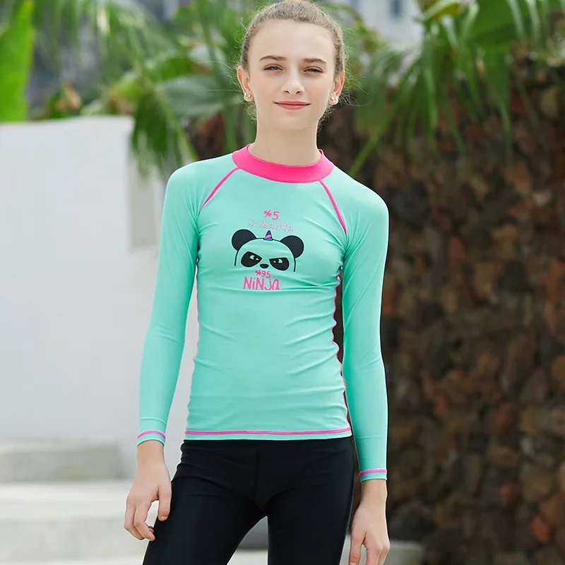 Молодежный купальный костюм UPF 50+ Rash Guard для девочек и мальчиков, футболка с длинными рукавами Топ, Быстросохнущий летний пляжный костюм для плавания, серфинга, дайвинга - Цвет: Lake Blue