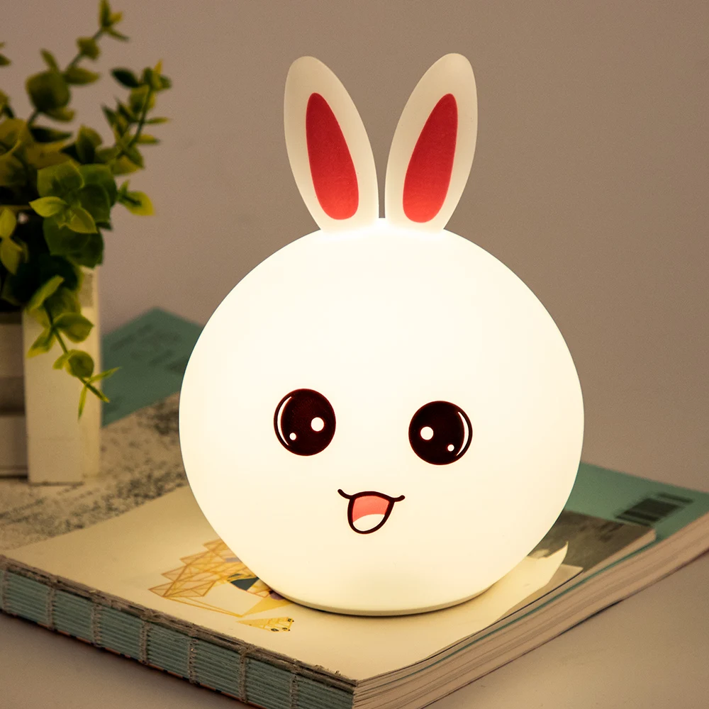

New style Rabbit LED Night Light For Children Baby Kids Bedside Lamp Multicolor Silicone Touch Sensor Tap Control Nightlight