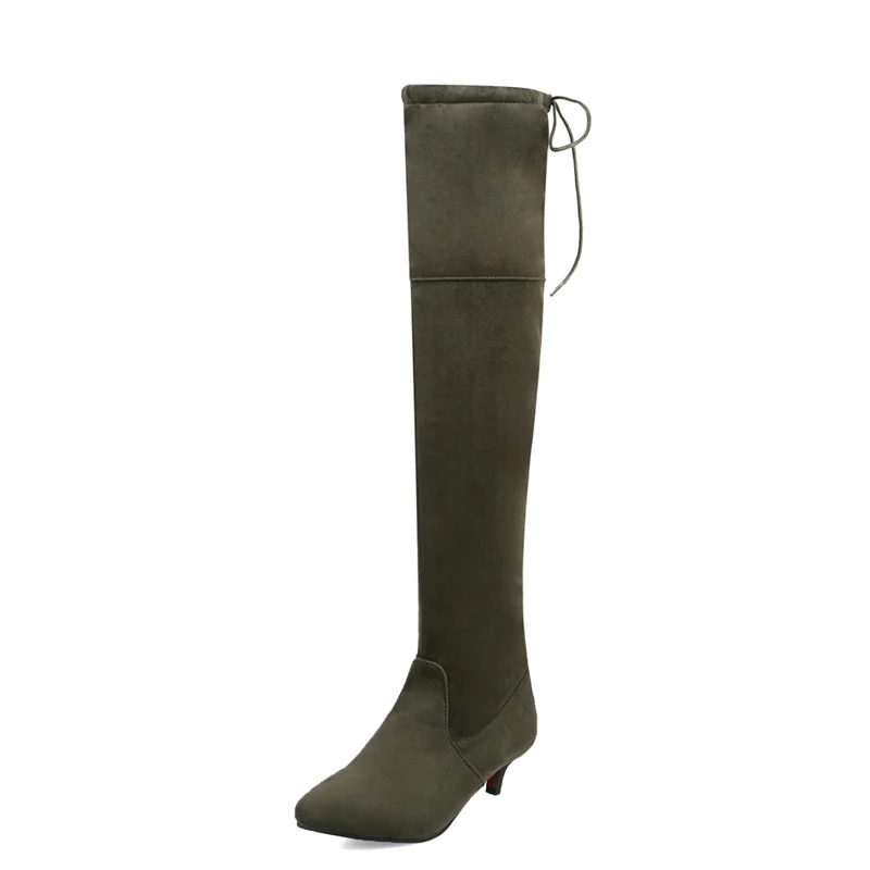 BeckyWalk/Коллекция года; женская обувь; ботфорты на низком каблуке; женские обтягивающие высокие сапоги с острым носком; сезон осень-зима; bota feminina; WSH3032 - Цвет: Зеленый