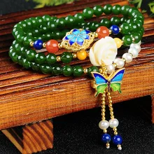 Натурального нефрита бисер браслет из натуральной шпинат зеленый строка 5 мм Хотан нефрита яшмы