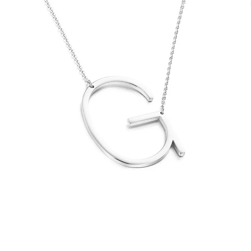 Серебряные A-Z с большими буквами алфавита, персонализированные подвески с большими буквами и надписью, ожерелье с монограммой для подарка - Окраска металла: Silver G