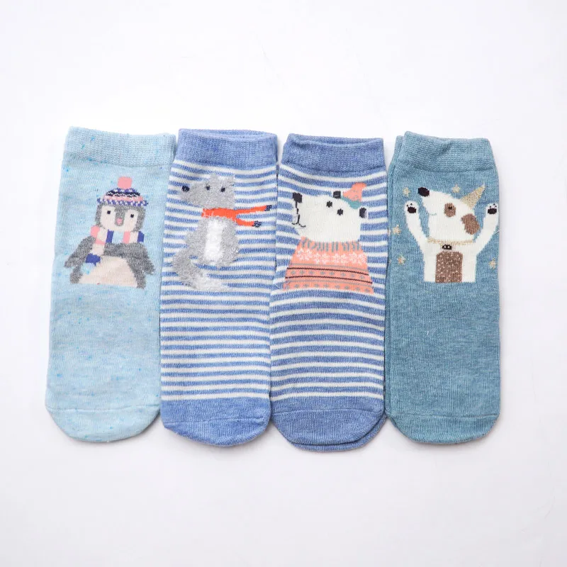 4 пары носков, комплект для маленьких мальчиков и девочек, хлопковые зимние носки с героями мультфильмов модные носки с динозавром, жирафом, носки с единорогами, Рождественский подарок с коробкой - Цвет: boy1 bear