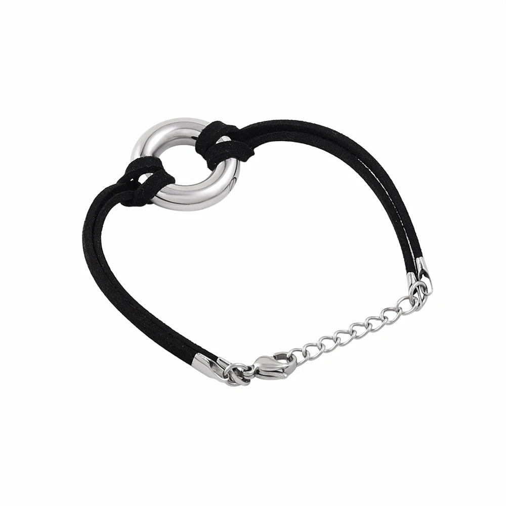 

IJB5103 Cool men's cremation ashes holder bracelet with black rope circle charm stainless steel funeral urn keepsake jewelry