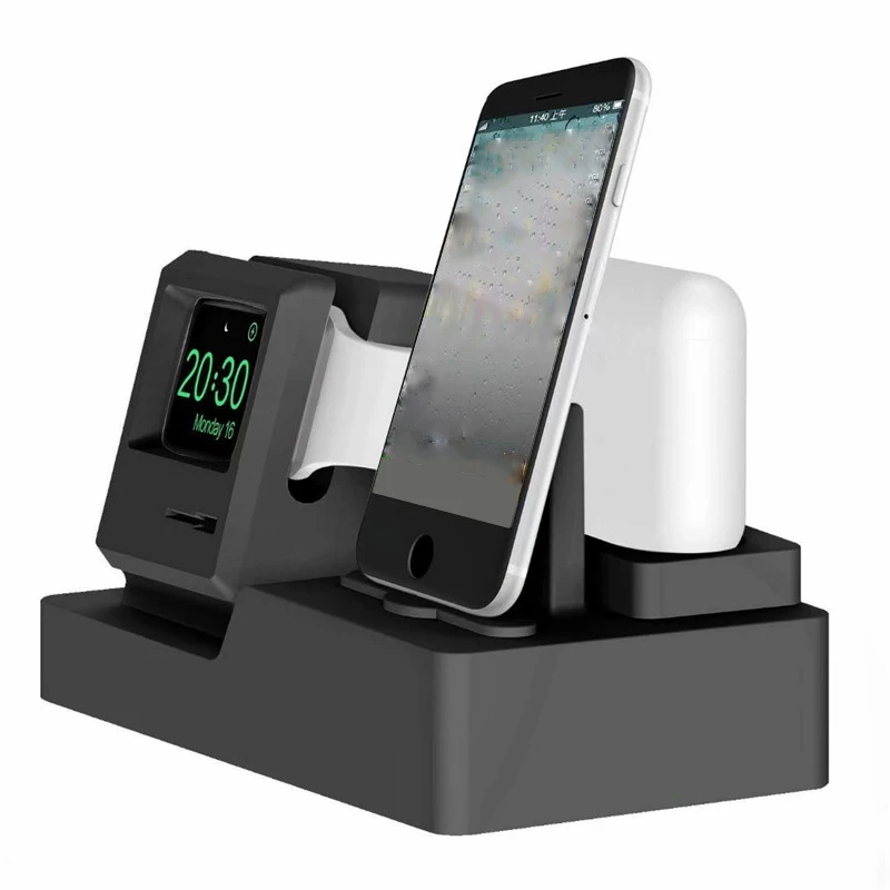 

2019 New Arrival 3 in 1 Silicone charging stand Dock Station Portable all for iPhone 11 for aplle watch Airpods Classic design