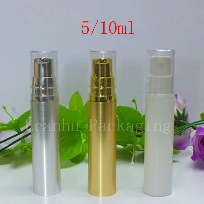 

5ml 10ml Gold Silver Small Empty Airless Pump Bottle Travel Bottles Samples Lotion Cream Airless Pump Cosmetic Container Tube
