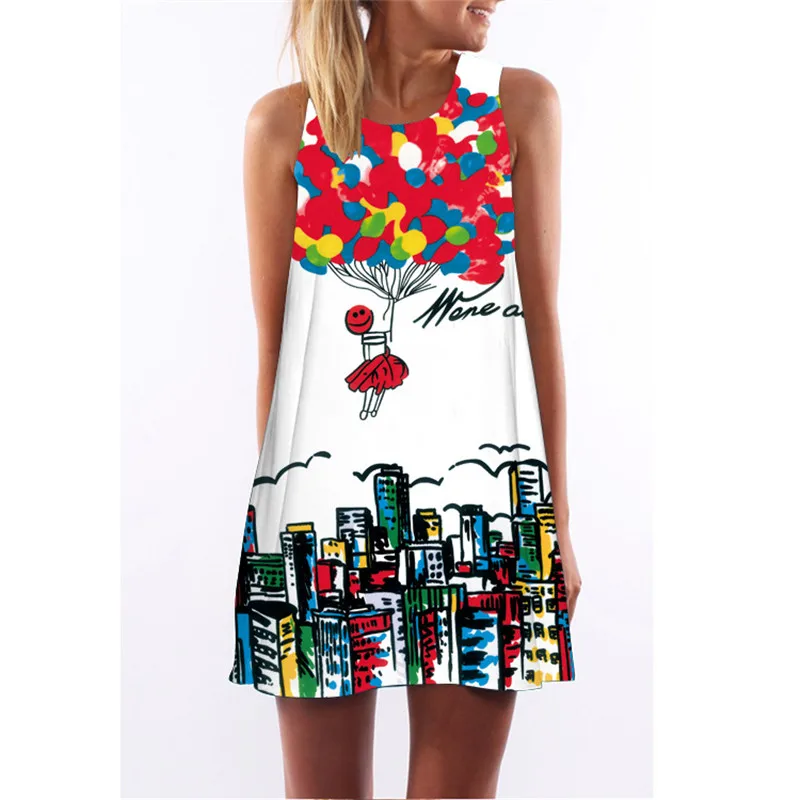 

2019 Summer Dress Women Floral Print Chiffon Dress Sleeveless Boho Style Short Beach Dress Sundress Casual Shift Dresses Vestido