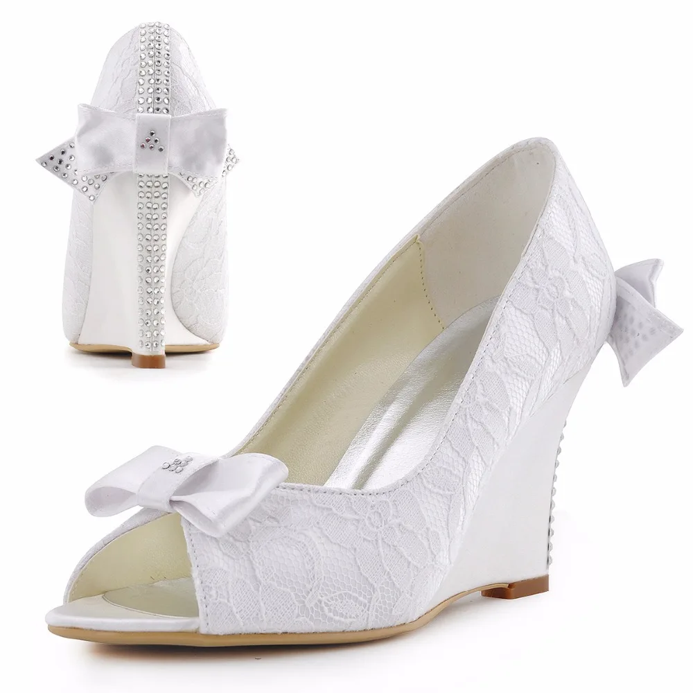 Женская обувь на платформе Свадебная обувь цвета слоновой кости WP1414 туфли с открытым носком на высоком каблуке кристалл лук невесты