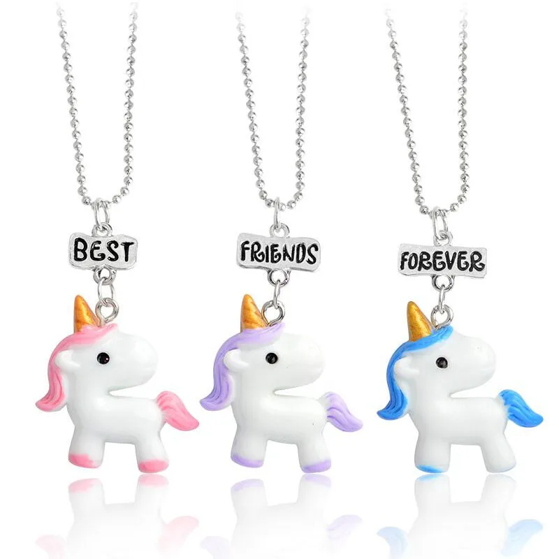 

2Pcs/Set Car Ornament Pendant Alloy NEW Design Best Friend Unicorn Necklaces Auto Accessories Rear View Mirror Car Hanging