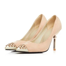 2016 New Spring Fall font b Women s b font Pumps Pointed Metal Head Fine Rivets