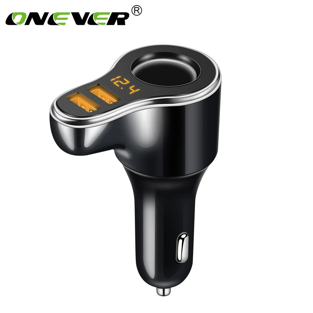 

Onever Cigarette Lighter Socket 3.1A Dual USB Car Charger Adapter with Volmeter Support Smart Fast Charge DC 12-24V splitter