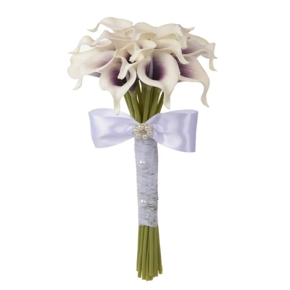 Высококлассная Свадебная новобрачная, букет Калла PE Моделирование Цветок инновационная Свадьба имитация Калла Лилия пучок - Цвет: Purple